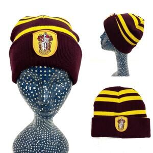 Harry Potter Gryffindor Knit Beanie Hat Stocking Cap Maroon Gold Stripe Kid Size
